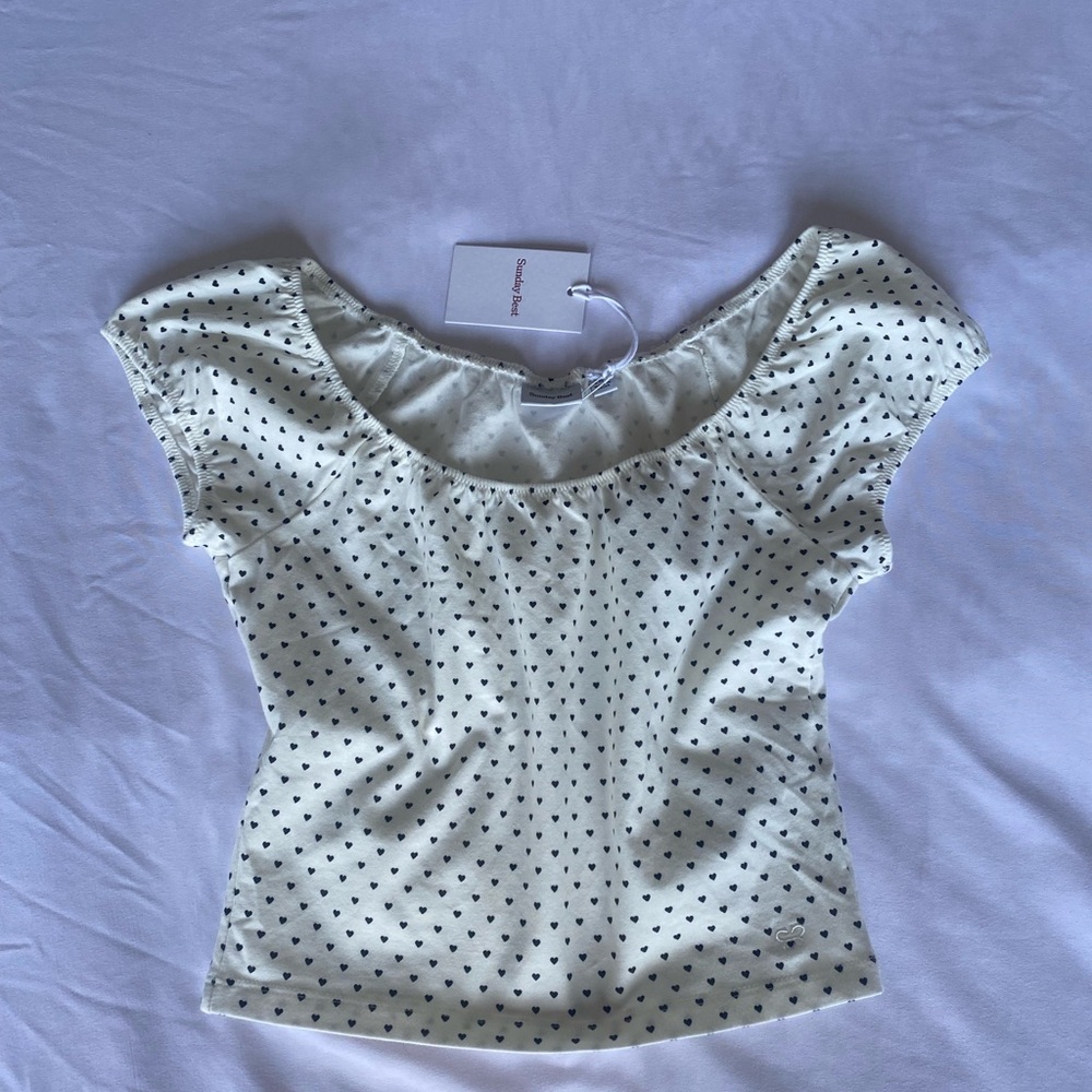 Sunday Best Cream and Black heart Polka Dot Blouse